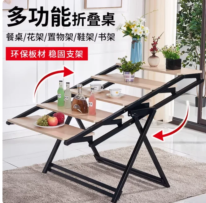 2-in-1 Folding Dining Table & Flower Stand - Deformable Multi-Functional Rack for Small Apartment, Rotating Movable view 2