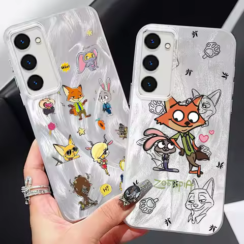 Zootopia Judy Nick Disney For Samsung S24 S23 S21 FE Plus Ultra A03 A25 A23 A22 A21S A15 A14 A12 5G Feather Yarn Cover