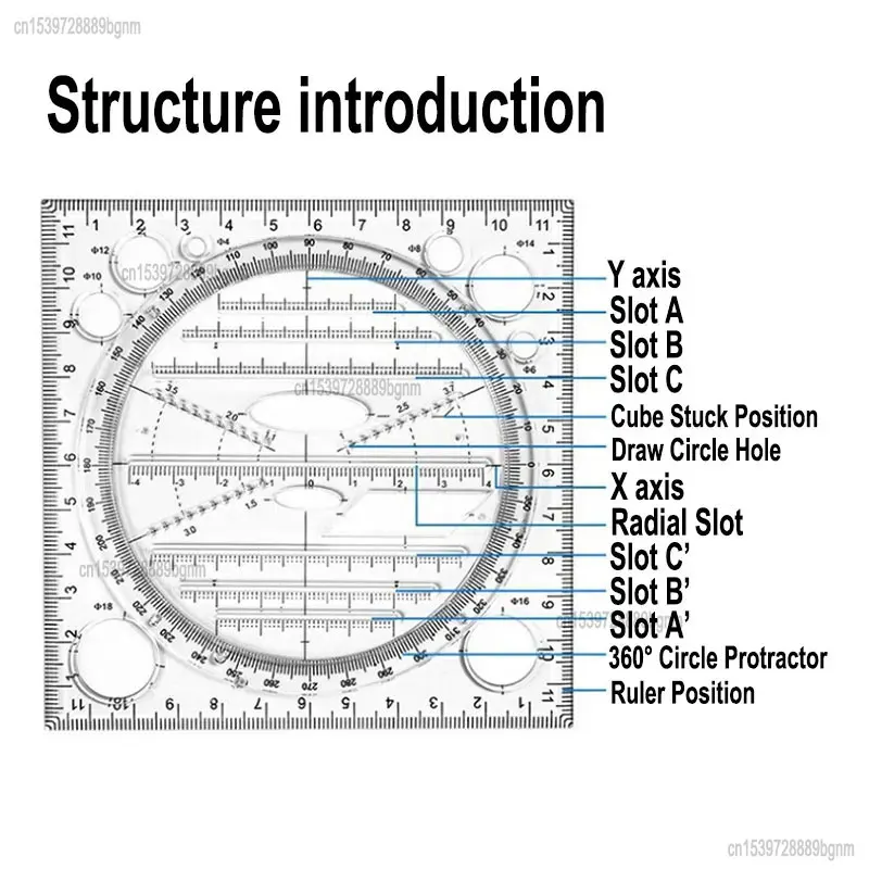 Régua de modelo de desenho multifuncional, ferramenta de medição, design de arte, elipse geométrica, matemática