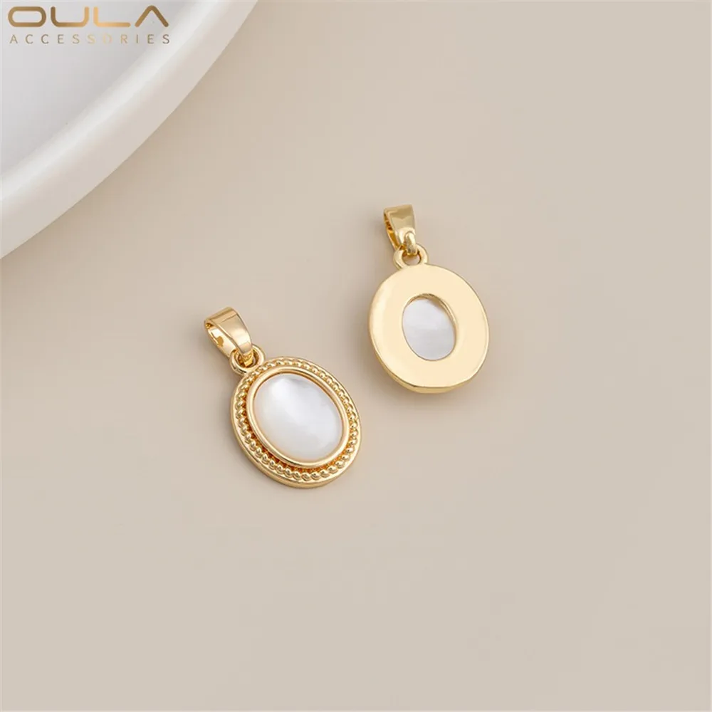 

1PCS 14K Inlaid with Arc-shaped Shells, Geometric Square, Oval, Heart Lace, Retro Pendant Necklace Accessory