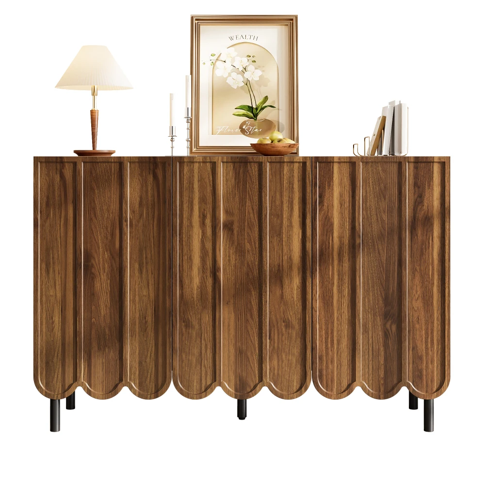 Modernes Sideboard aus Holz mit 120 x 35 x 80 cm großen, grifffreien, verstellbaren Regalen und Stauraum für Wohnzimmer, Flur und Esszimmer – Detail 2