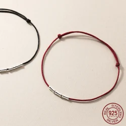 25cm Lucky 925 Silver Rope Bracelets Women Silver Bamboo Joint Tube Design Red Thread Line String Bracelets For Women Girl