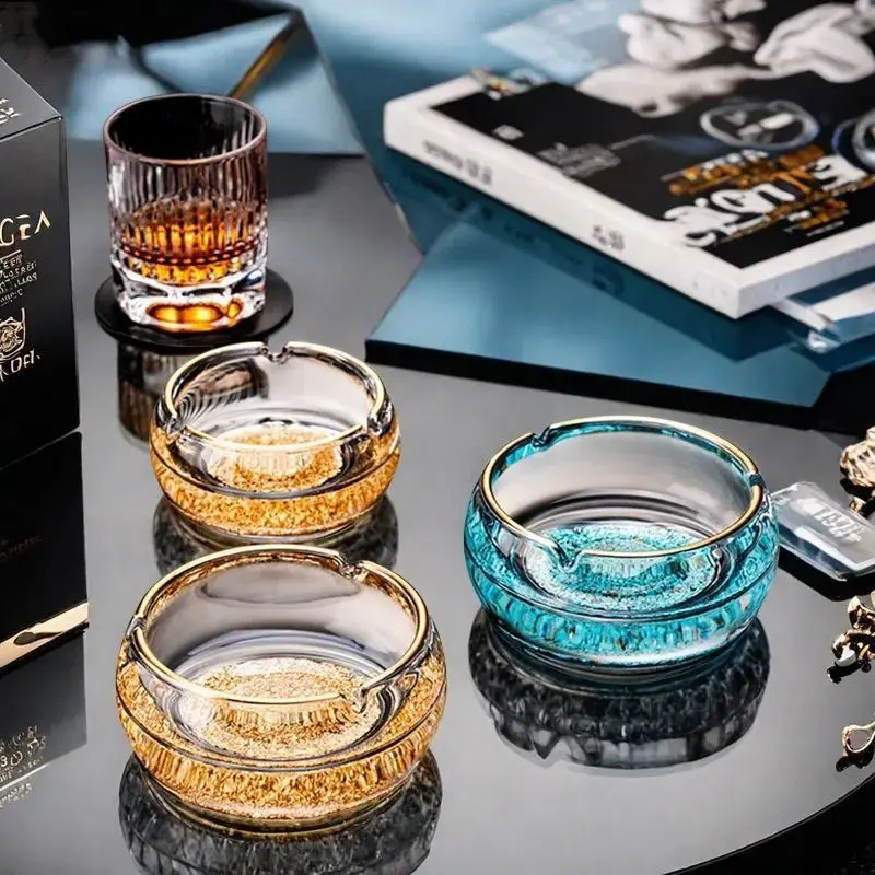 

Роскошная пепельница из хрустального стекла, сусальное золото, бирюзовый мундштук, портативная бездымная пепельница для сигар, мужские гаджеты, аксессуары для курения