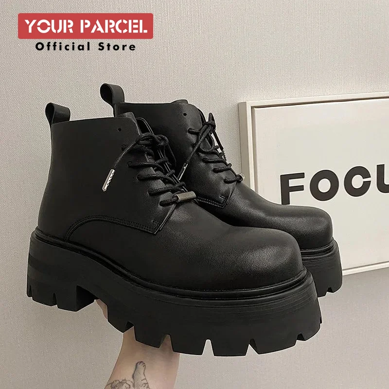 Mating Boots Men's Heightened 7CM Thick Sole Trendy Low Top Chelsea Boots High Top Big Head Derby Derbies Shoes