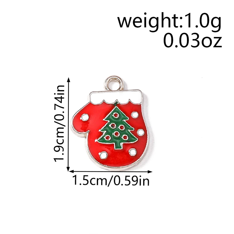 10 Stück 15x19mm Niedliche Emaille-Weihnachts-Handschuh-Anhänger für Schmuckherstellung, Ohrhänger, Halsketten, DIY-Bastelzubehör – Detail 1