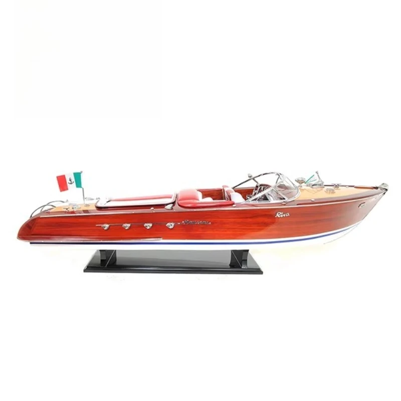 Model boat handmade wooden painted with display stand collectible decoration