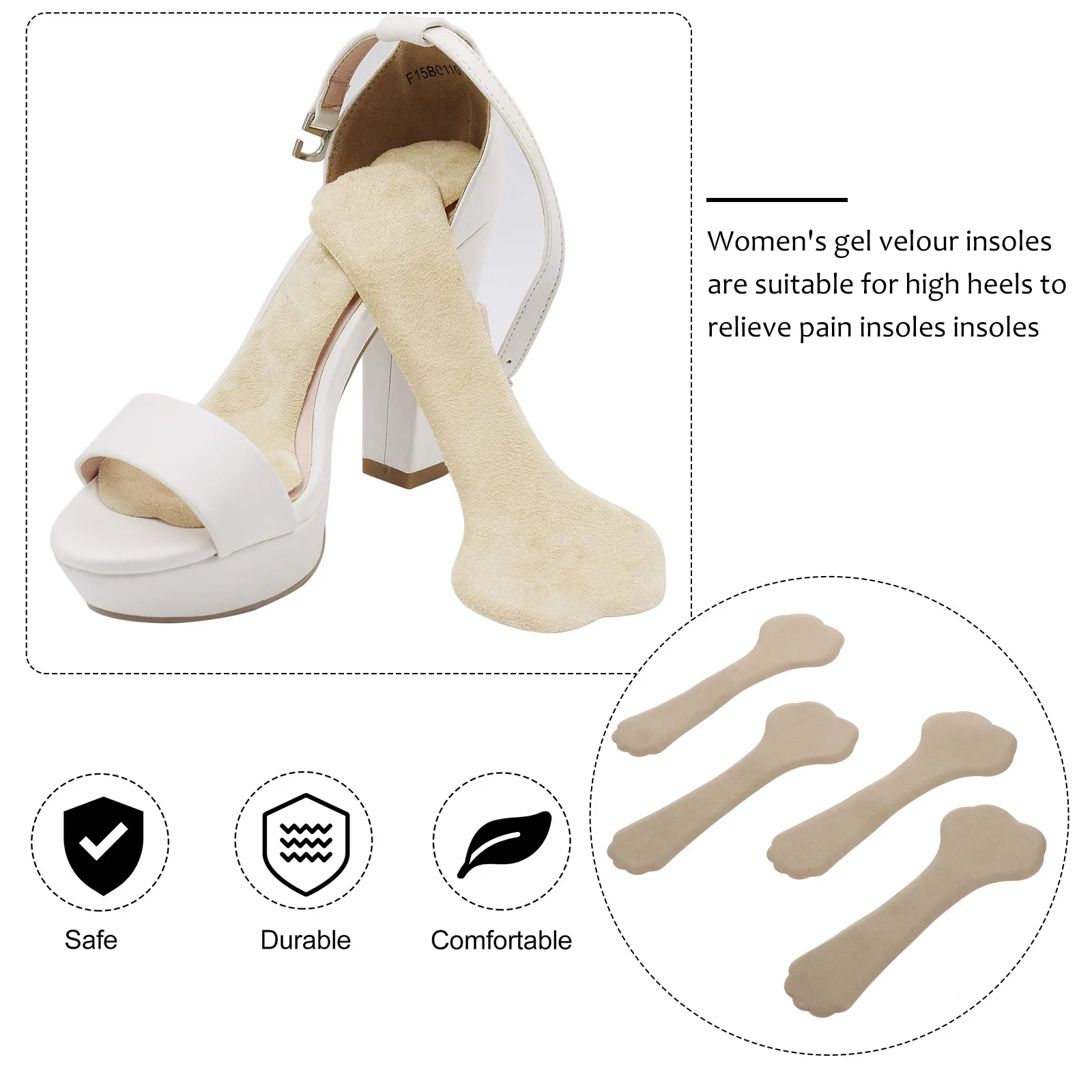 

2Pairs Gel High Heel Insoles Soft Anti-Slip Cushions Foot Care Pads for Comfortable Walking and Support High Heel Pads