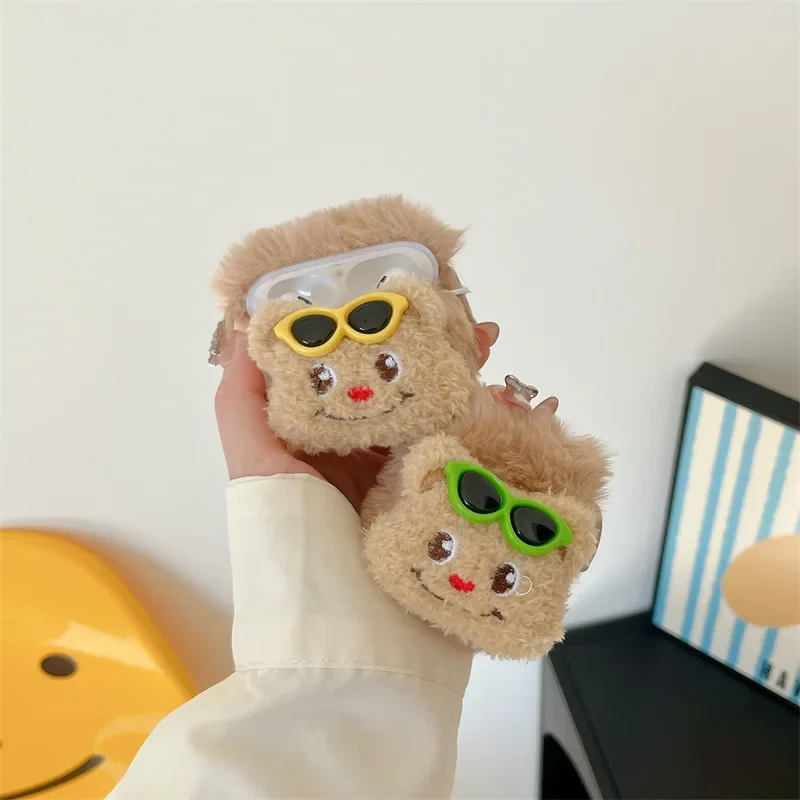 

Cute Plush Bear Case for AirPods 4 Airpod 1 2 3 Pro Pro2 Bluetooth Earbuds Charging Box Protective Earphone Case Cover