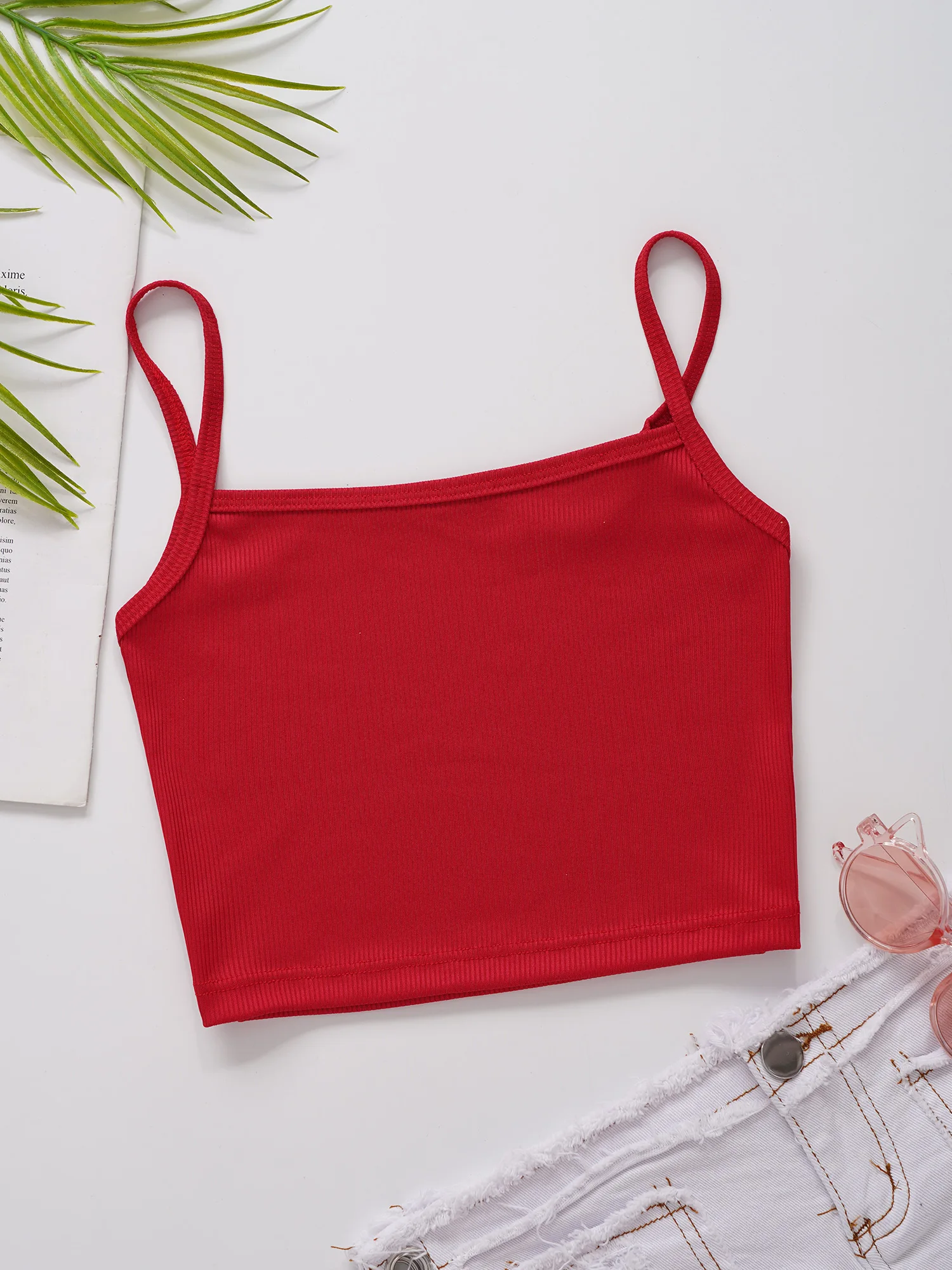 

Kids Camis Girls Ribbed Sleeveless Crop Camisole Undershirt Spaghetti Straps Top Vest Childrens Gymnastics Casula Daily Clothes