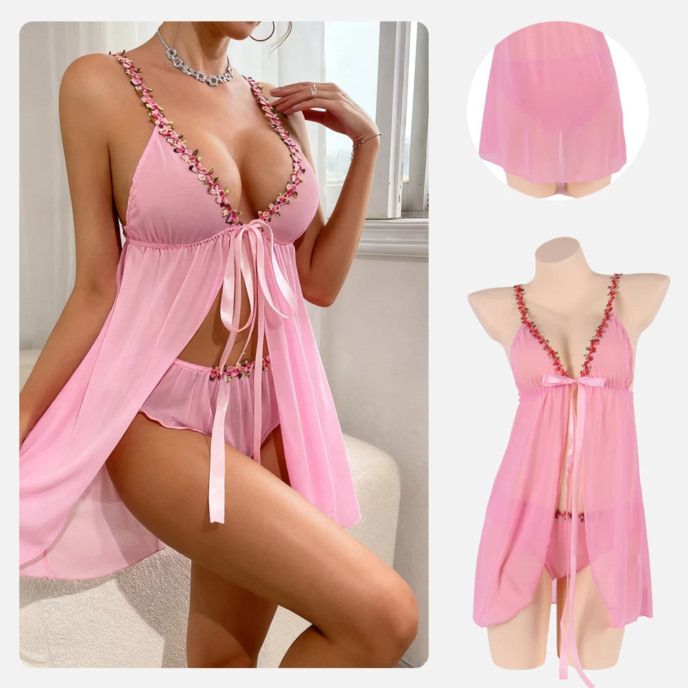 Sexy Lingerie Vrouwen Hanger Mesh Doorzichtige Split Pyjama Sexy Nachtkleding Lingerie Vrouwen Corset Sexy Nachtkleding Nachtjapon