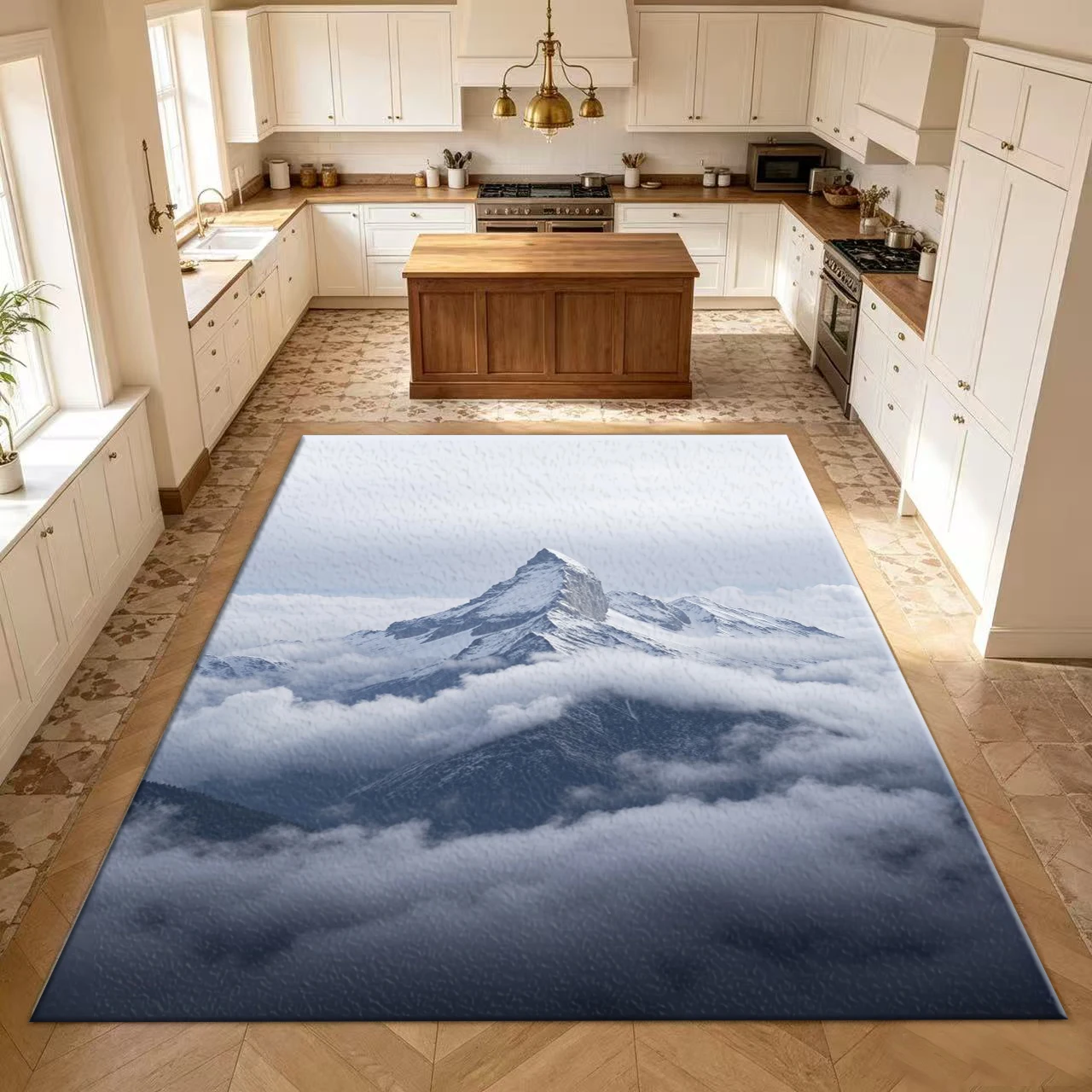 Beautifully Scenic Snow Mountain Peak Pattern Carpet, Decorative Carpet, Suitable for Living Room, Bedroom, Home Decoration