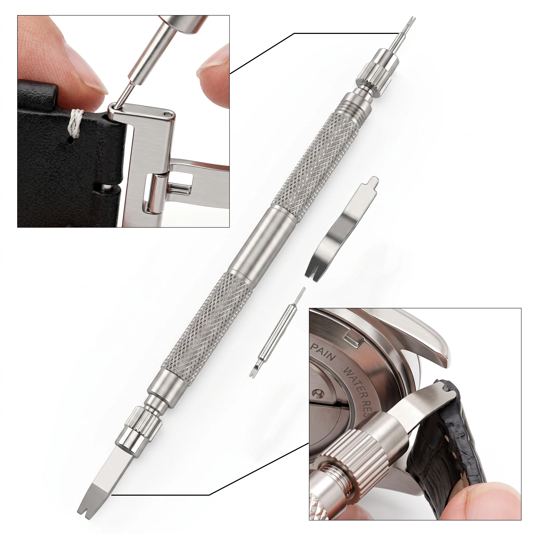 Stainless Steel Spring Bar Tool Replaceable Tips Watch Band Strap Link Pin Remover Professional Watchmaker Repair Accessories