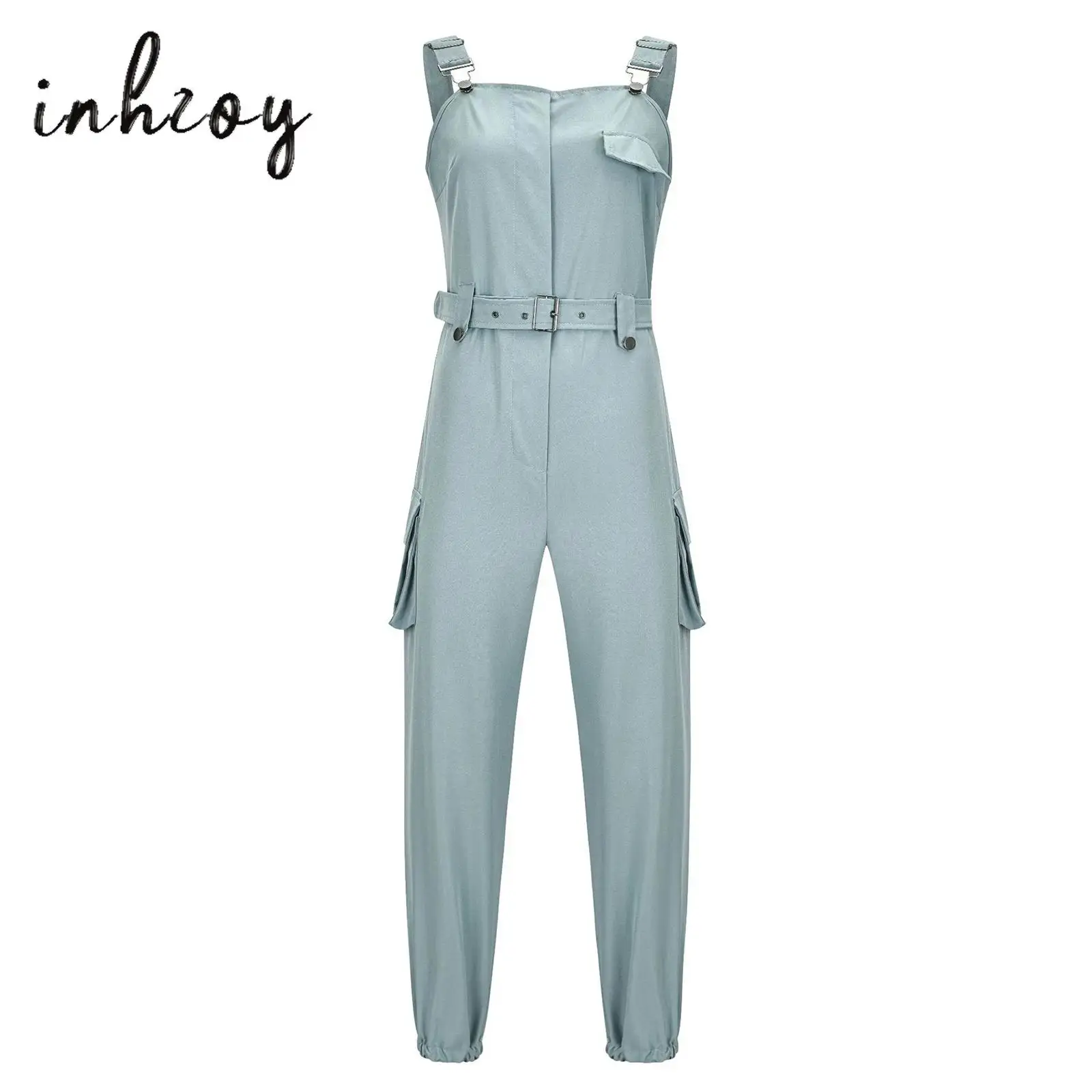 

Модный женский комбинезон, повседневные комбинезоны с карманами на молнии сзади, комбинезон-бретелька с поясом для повседневной носки, офисной работы, отпуска