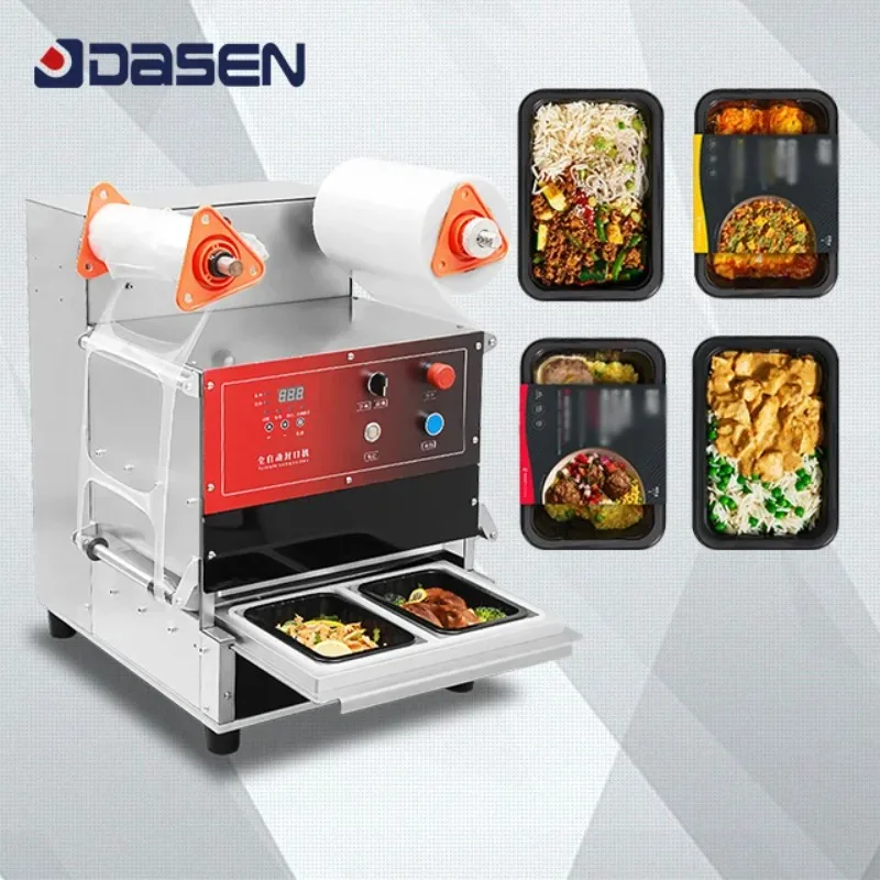 DASEN Automatic Multi-Cavity Tray Sealing Machine Food Ready Meal Pack Container Heat Seal Tofu Tray Sealing Foil Film Packaging