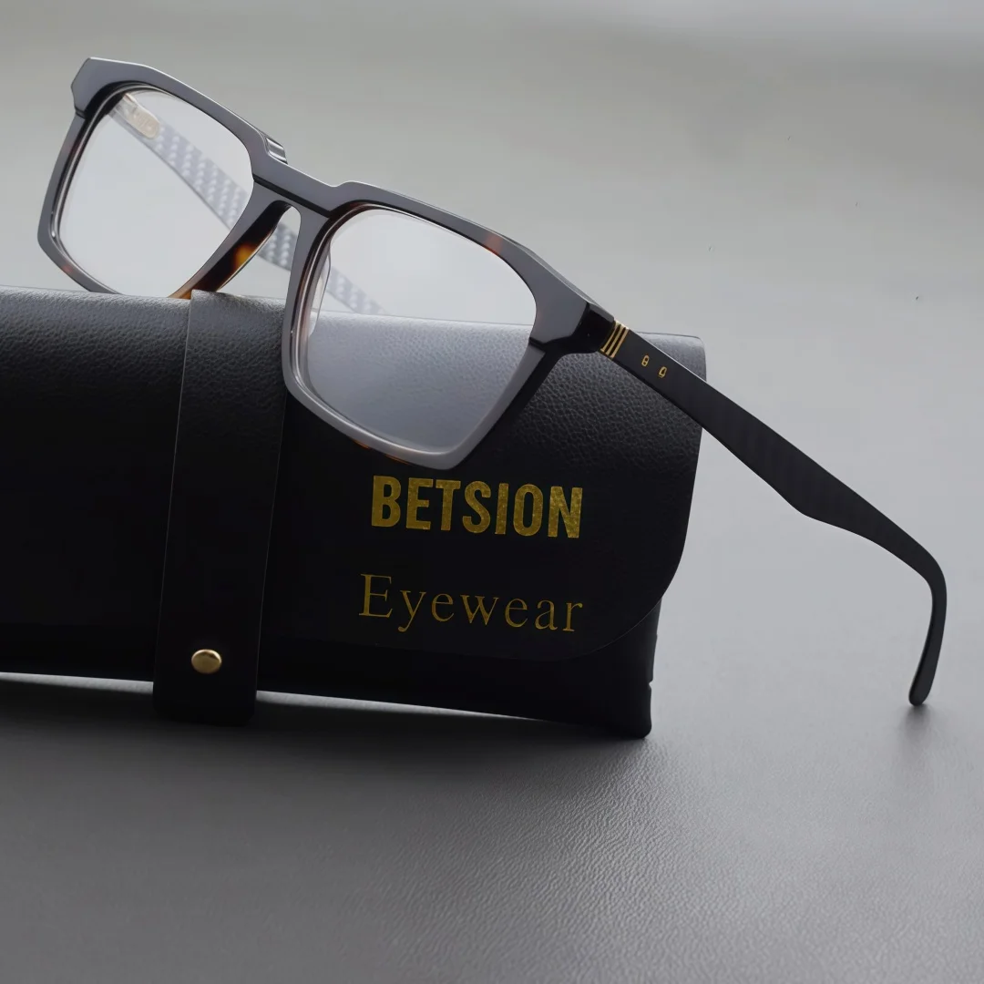 

BETSION High Quality Acetate Classic Men's Rectangular Business Eyeglass Frame 54mm Full Rim Eyewear for Men Women Office Use