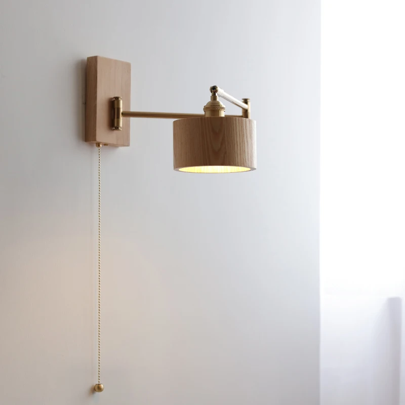 Imagem -06 - Iwhd-walnut Ash Wood Led Wall Lamp ao Lado do Sconce Pull Chain Switch Plug-in Home Iluminação Interior Espelho do Banheiro Stair Light