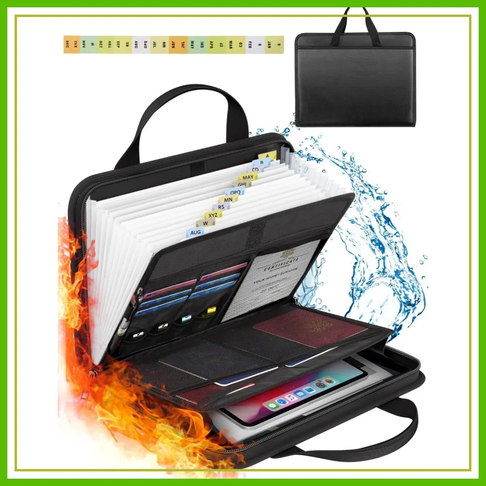 

Fireproof Expanding File Folder Organizer with Zipper, 13 Pockets for Documents, Receipts, Travel