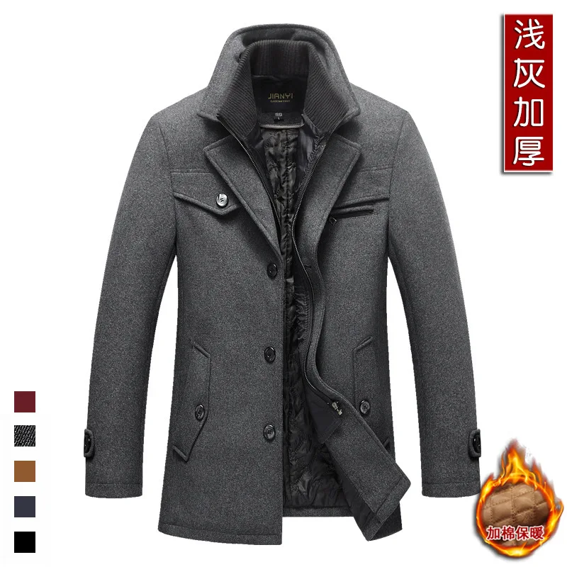 

2025 Men's Autumn Winter Fashion Wool Trench Coat Stylish Mid Length Thickened Double Collar Zipper Windproof Woolen Overcoat