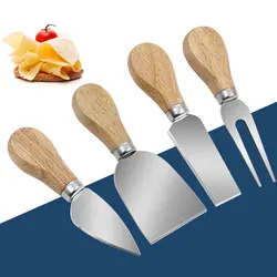 4 Cheese Knives Set Cheese Cutlery Steel Stainless Cheese Slicer Cutter Wood Handle Mini Knife Butter Knife Spatula Fork