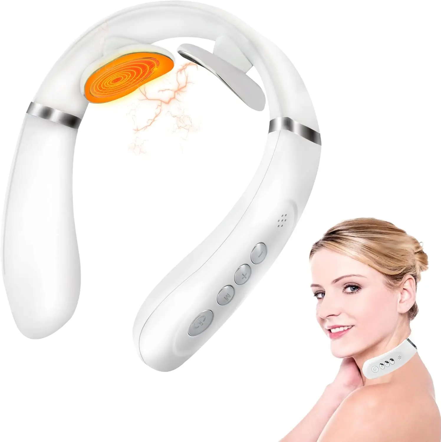 Intelligent Portable Neck Massager with Heat for Pain Relief, Cordless Pulse Neck Massager with Voice Broadcast & 6 Modes 16 Lev