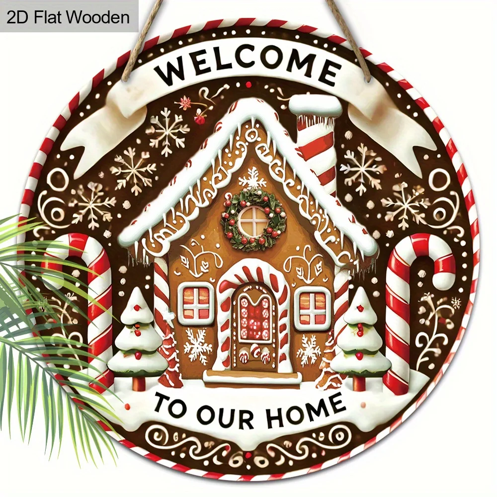 2D Flat, 2D Flat 1pc Christmas Welcome Candy Sign Wooden Sign Decoration, Front Door Embossed Effect Wall Decoration, Suitable f