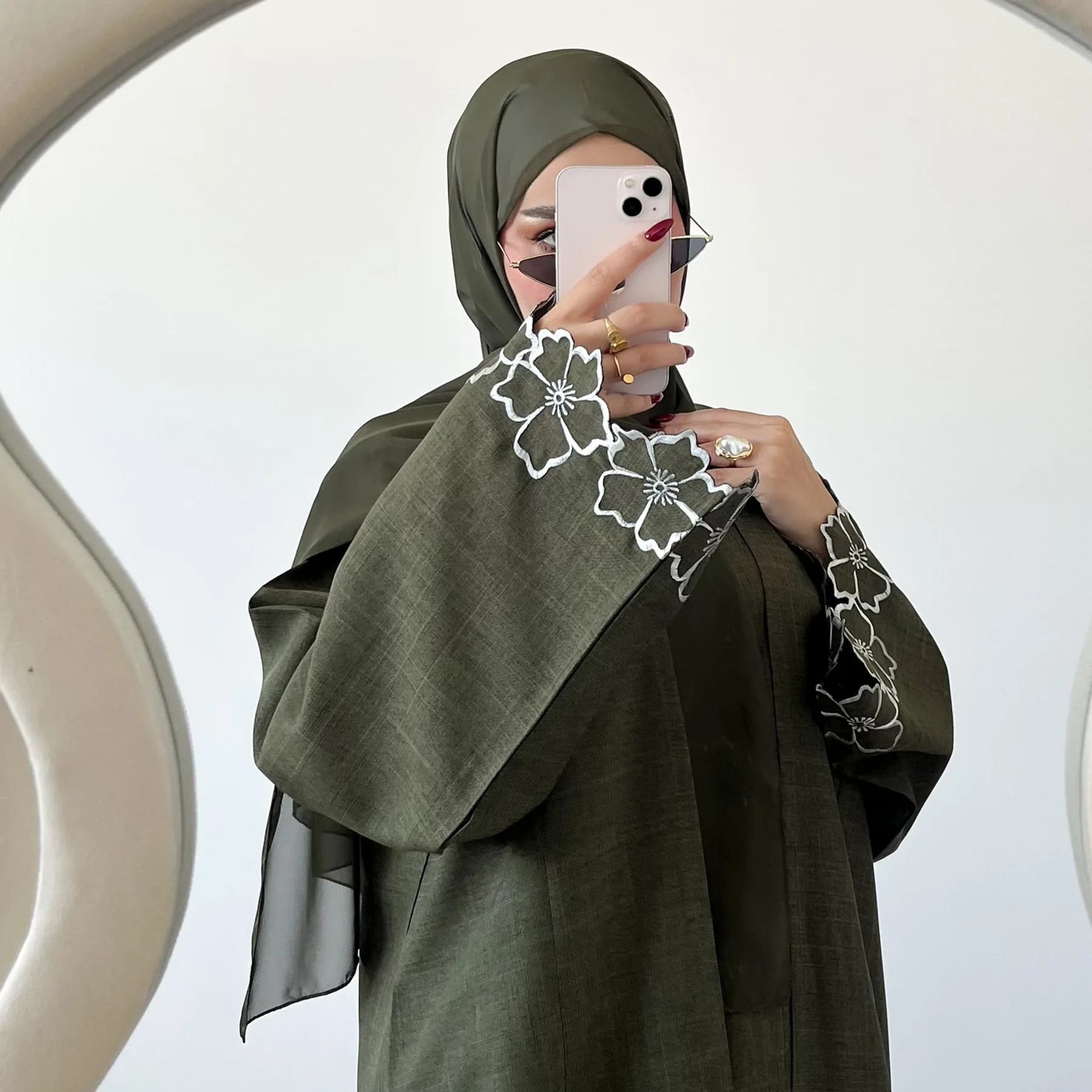 عبايات مفتوحة للنساء دبي فاخرة مطرزة بالزهور كيمونو عربي عباية فستان إسلامي تركيا ملابس إسلامية قفطان رداء رمضان