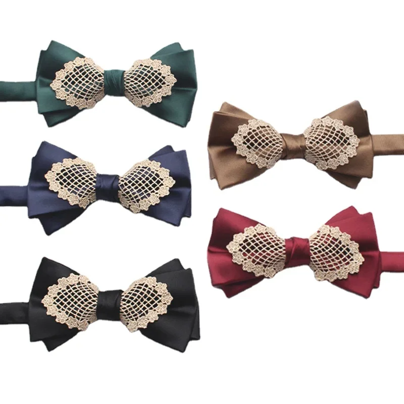 High quality men's female yarn-dyed bowtie polyester silk suit dress cravat solid color casual bow