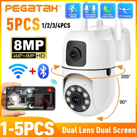 1-5개 8MP HD WiFi 비디오 PTZ 카메라 실외 듀얼 렌즈 듀얼 스크린 자동 추적 컬러 야간 투시 IP 보안 CCTV 감시
