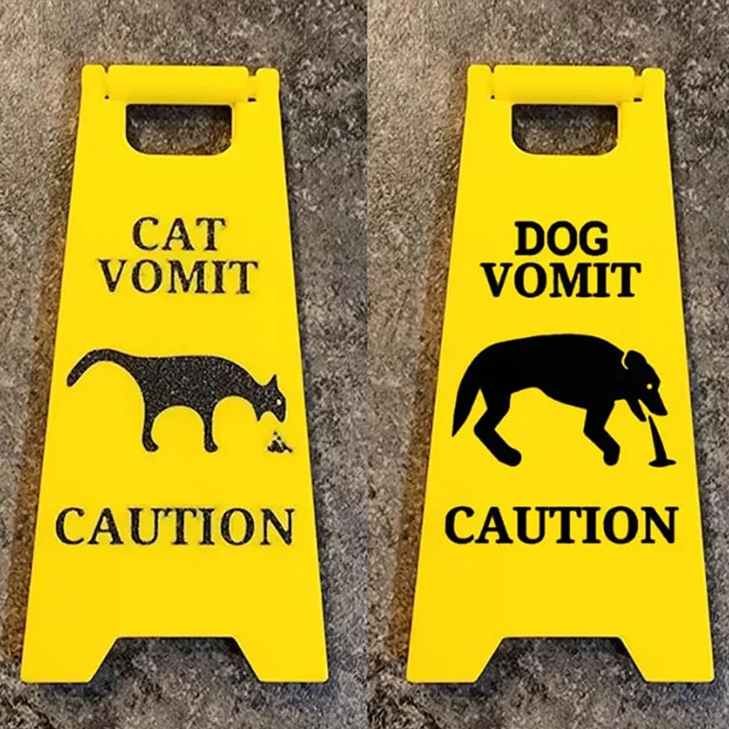 New Funny Cat Vomit Sign Bright Yellow Gift Dog Vomit Sign Yard Signs Humorous Cat Decorations For Pet Owners