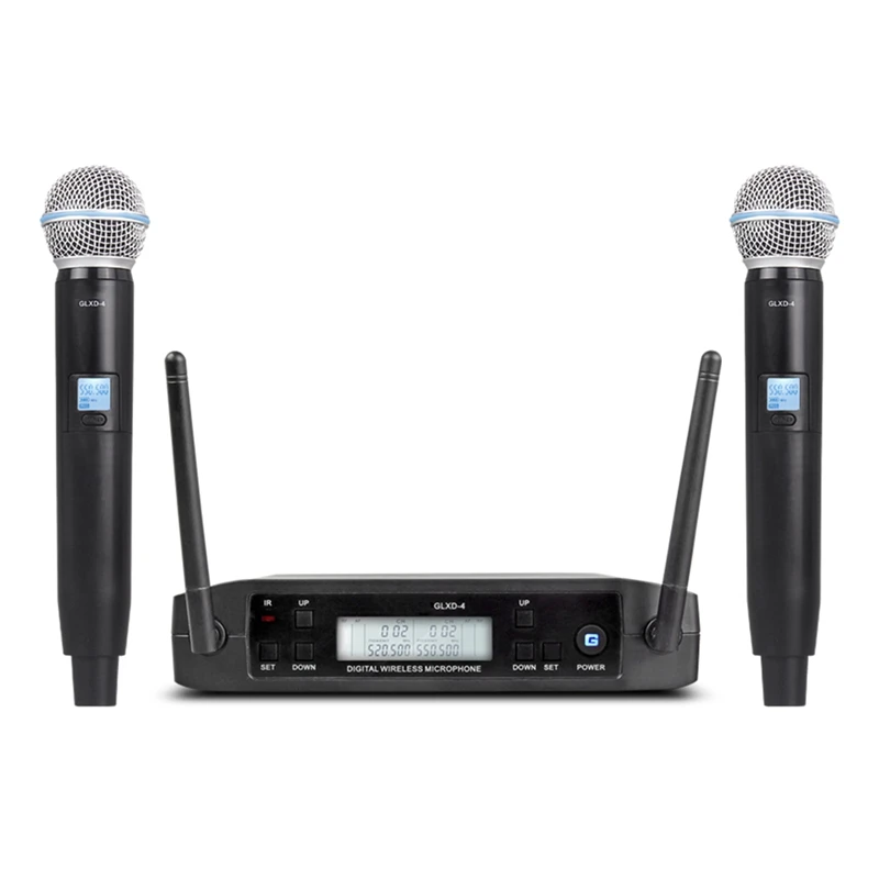 GLXD4 Wireless Microphone 2 Channels UHF Professional Handheld Mic For Stage Party Karaoke Church Meeting