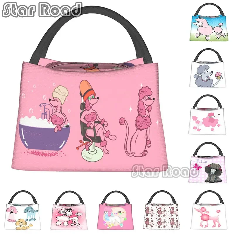 

Pink Poodles and Bows Portable Insulated Cartoon Lunch Bag for Women Men Cooler Tote Box for Travel School Work