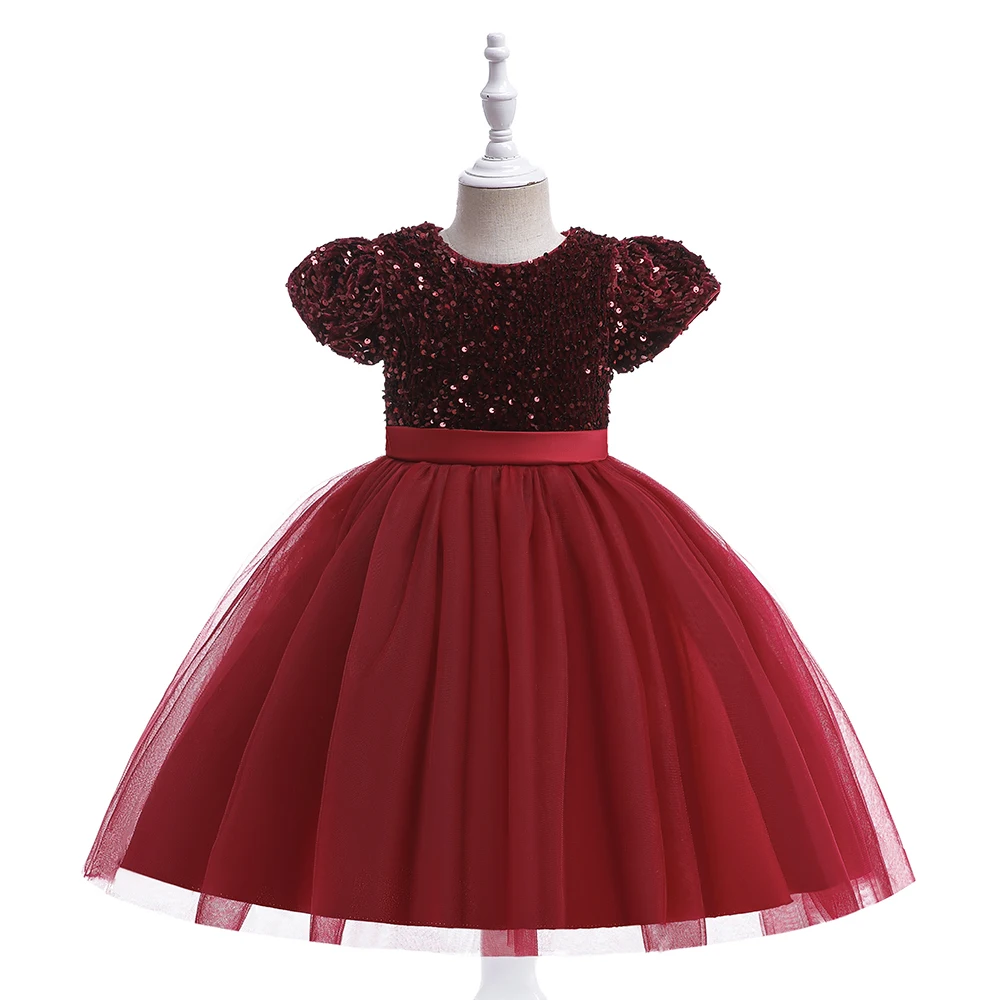 Summer Sequins Bow Party Dress For Girl Christmas Costume Elegant Wedding Princess Girls Dresses Lace Birthday Prom Gown Evening