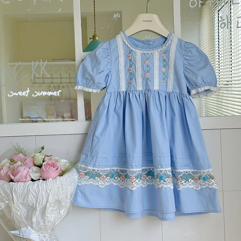 

Летнее платье для девочек, новинка 2025, модное детское милое и свежее платье принцессы с объемными рукавами для маленьких девочек