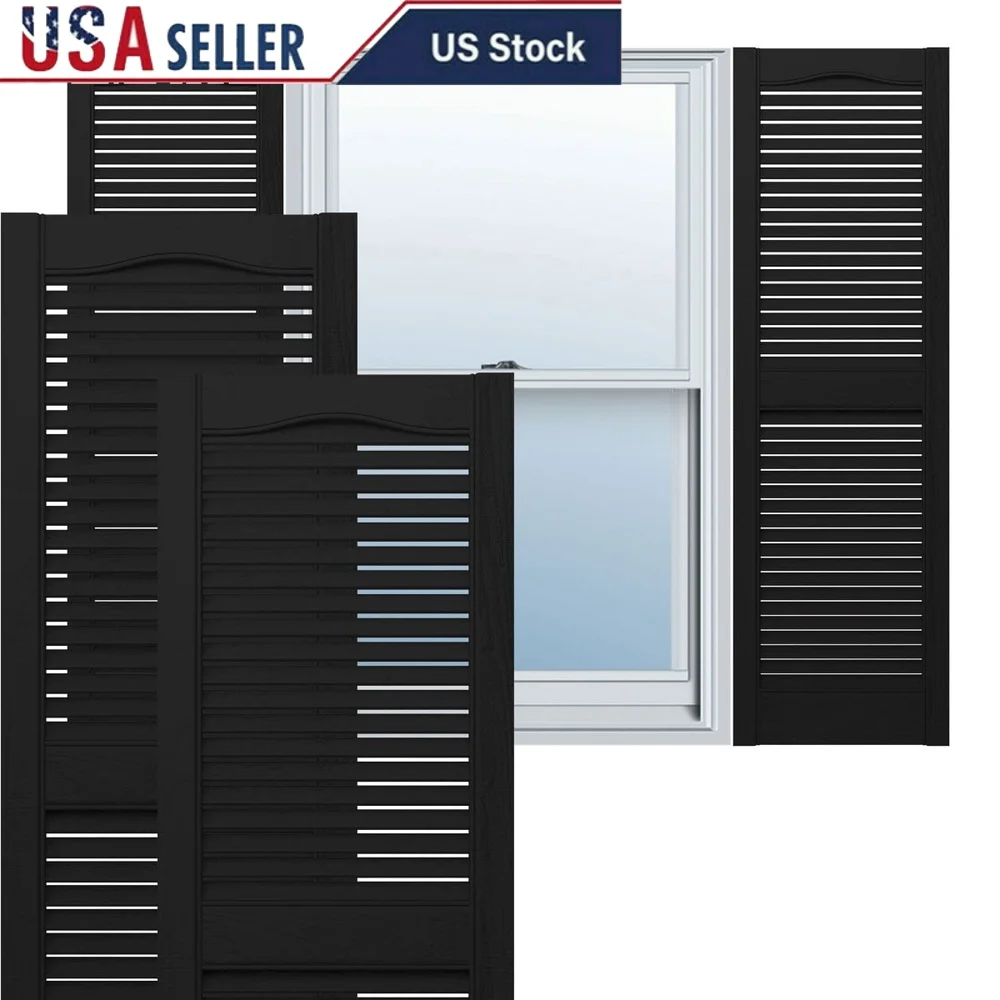 

Durable Vinyl Cathedral Top Open Louver Shutters Pair Easy Install Weather Resistant Exterior Window Accents Color Matching