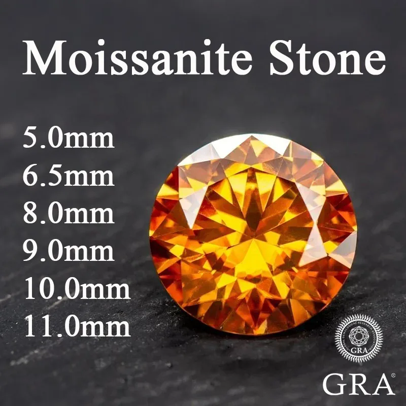 

Moissanite Orange Colored Round Cut VVS1 Passed Diamond Tested Gemstone Loose Stone Jewelry Making Wholesale with GRA