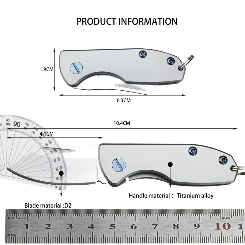 Pocket knife D2 small razor, can be worn with a belt, titanium alloy handle, hunting and camping EDC folding knife