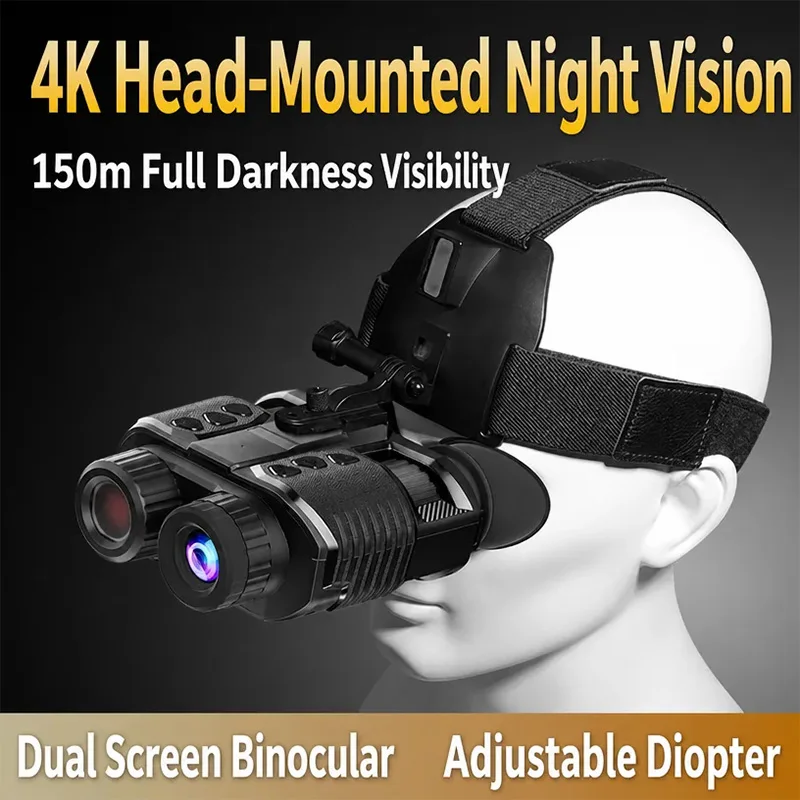 10X Digital Night Vision Head Mounted Goggles Zoom 492FT IR Night Vision Binoculars  Helmet 4K Recording with 64GB for Hunting