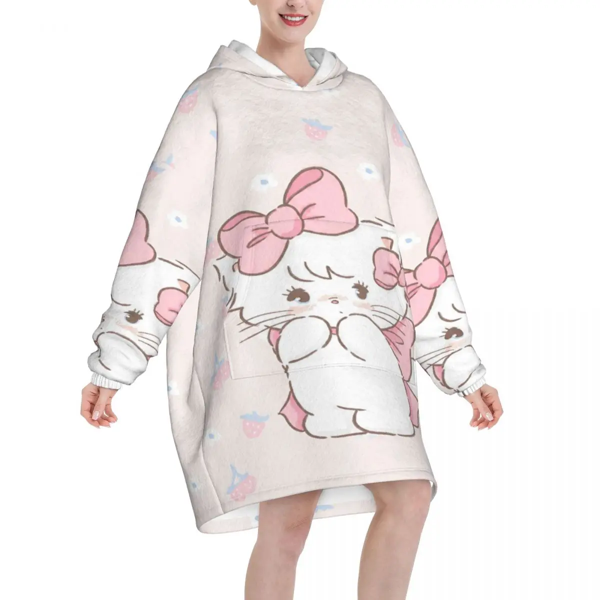 Pink Cartoon Mikko Mousse Wearable Blanket Hoodie for Women Men Oversized Sweatshirt Blanket with Pocket