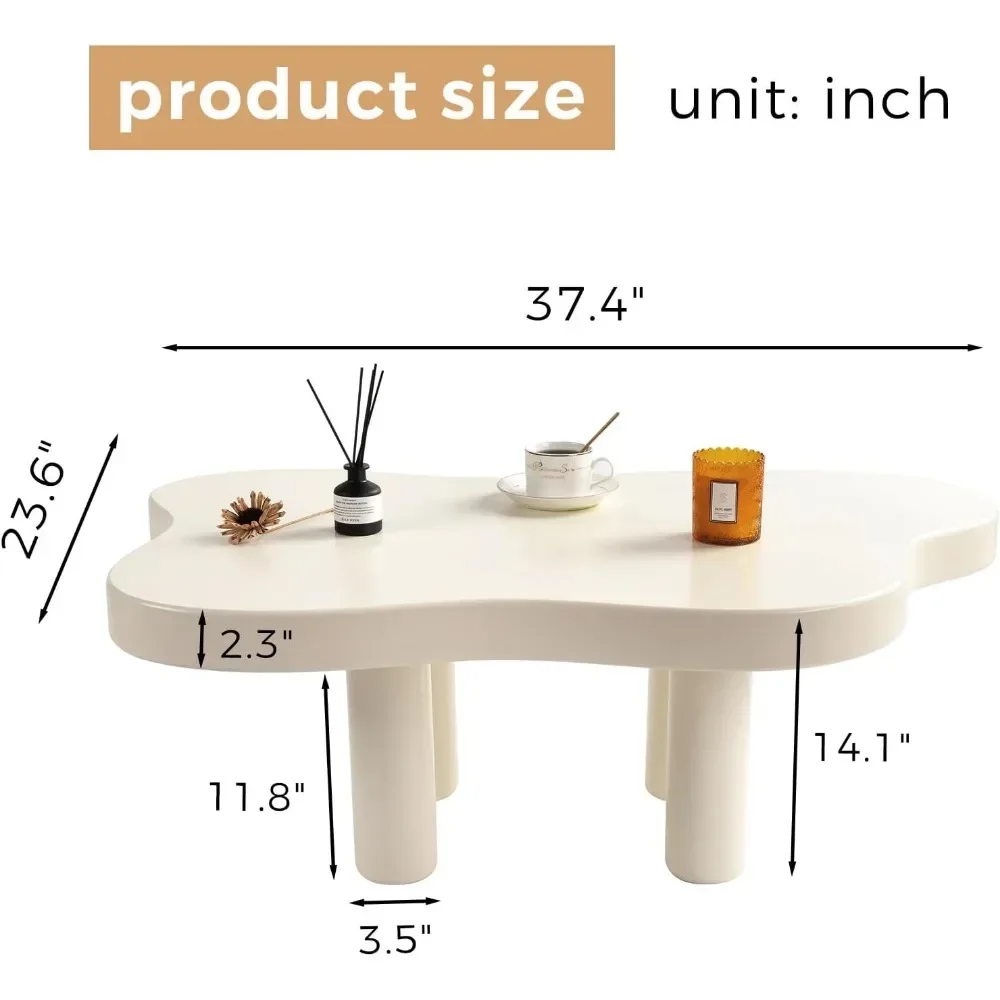 Cloud Coffee Table, Modern End Table, Cute Irregular Tea Table for Living Room, Bedroom White 37 Inch, 57 Pounds