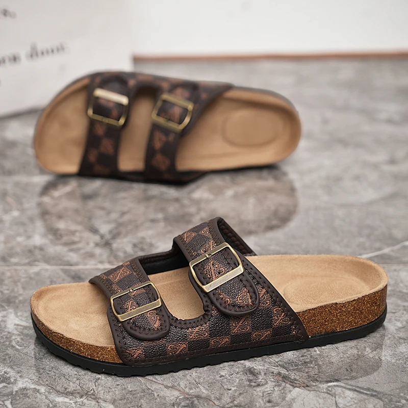 Unisex Men Women Retro Cork Clogs Slippers Comfortable Fashion Mules with Arch Support Classic Beach Shoes Men's Leather Sandals