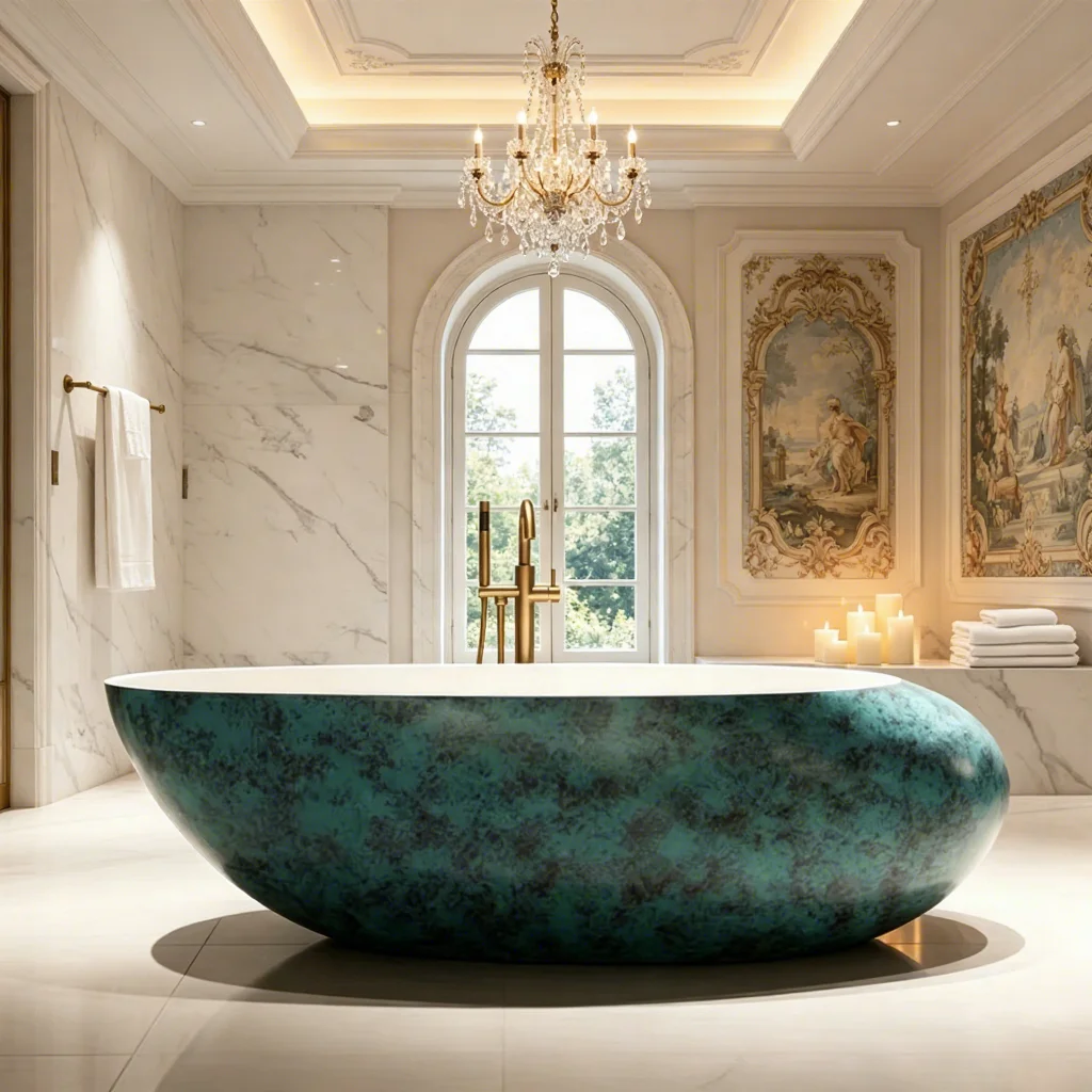 &c Premium Freestanding Oval Bathtub Unique Turquoise Marble Texture Modern Luxury Bathroom Fixture