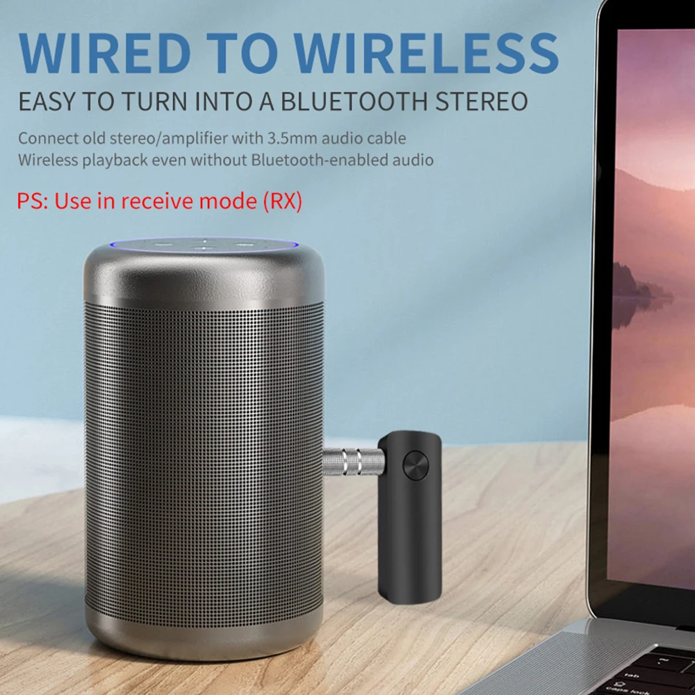 Bluetooth-Compatible 5.3 Audio Receiver Transmitter 3.5mm AUX Stereo 2 in 1 Music Wireless Adapter With Mic For TV PC Hands-Free