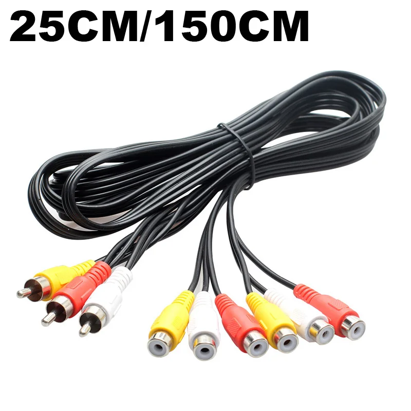 25CM 1.5M 3 RCA męski na 6 RCA rozgałęziacz wtyczek żeńskich 3RCA rozszerzenia Audio TV wideo DVD Adapter AV kabel typu Jack przewód