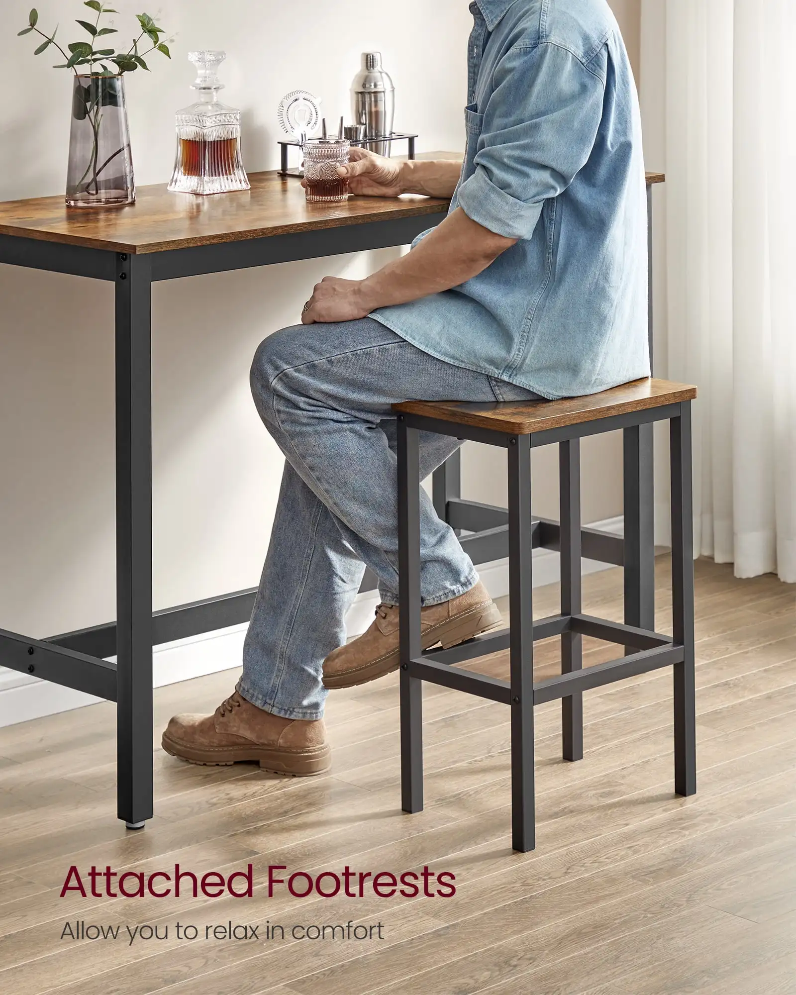 3 Piece Bar Table Set, Wood Pub Table with 2 Bar Stools, Counter Height Dining Table Sets