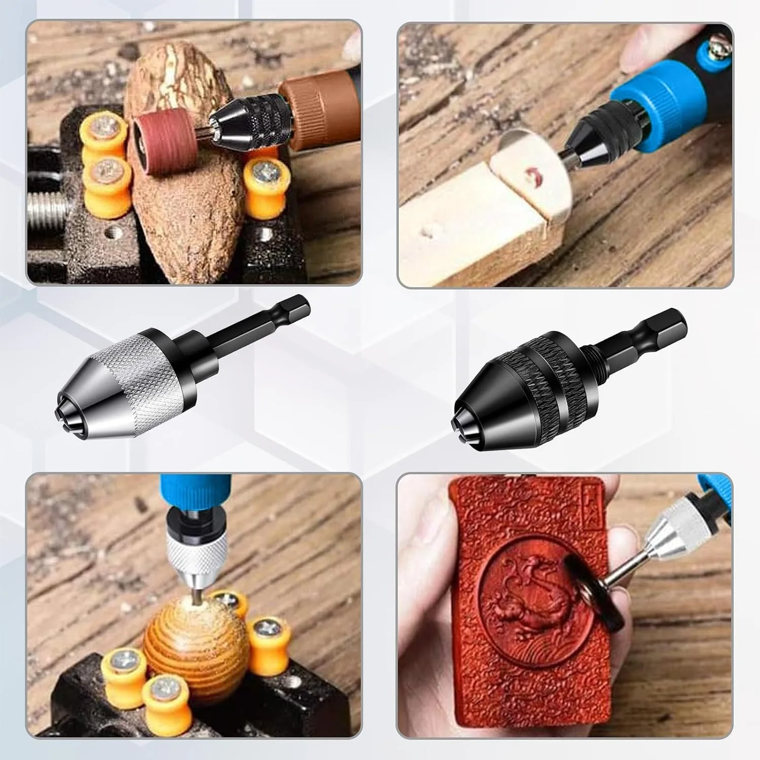 Keyless 1/4 Hex Shank Drill Bit Chuck Adapter 0.8-8.0mm 0.3-6.5mm 0.3-3.4mm Impact Driver Quick Change Converter Extension view 3