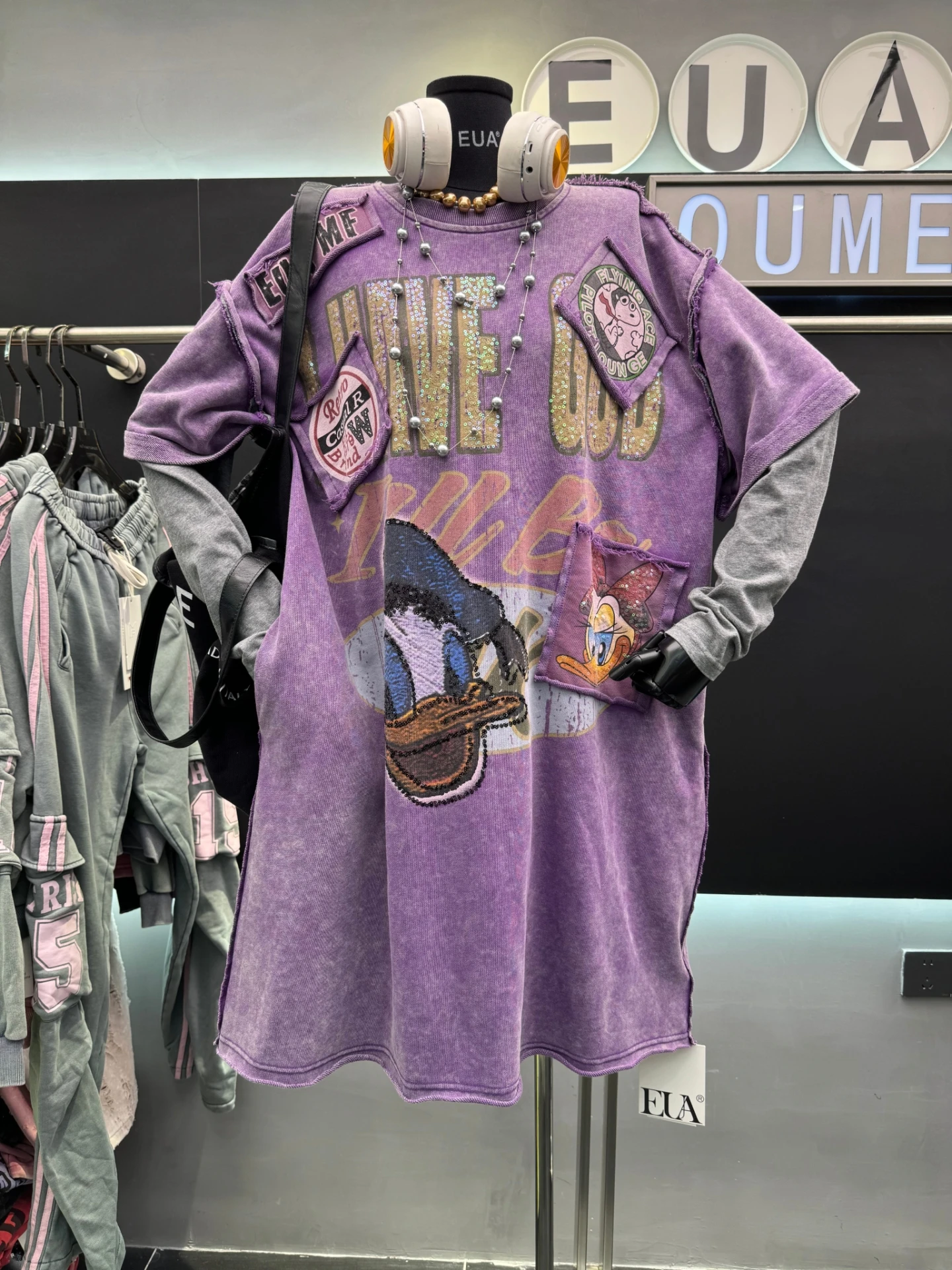 European Style Print Loose Casual Sweatshirt 2025 Autumn New Mid-Length Oversized Colorful Cartoon Long Sleeve Sweatshirt Women