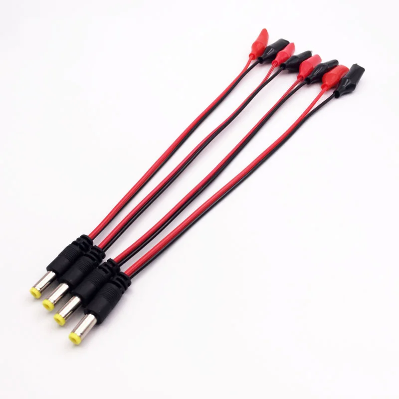 10PCS 5.5*2.1mm DC Male Female Jack Connector Alligator Clips Crocodile Wire 12V Power Cable To 2 Alligator Clip Connected Volta