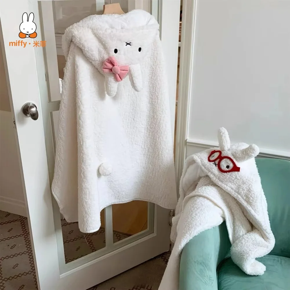 

Miffy Hooded Shawl Sofa Blanket Dormitory Home Kawaii Blanket Nap Rest Air Conditioning Blanket holiday gifts for friends