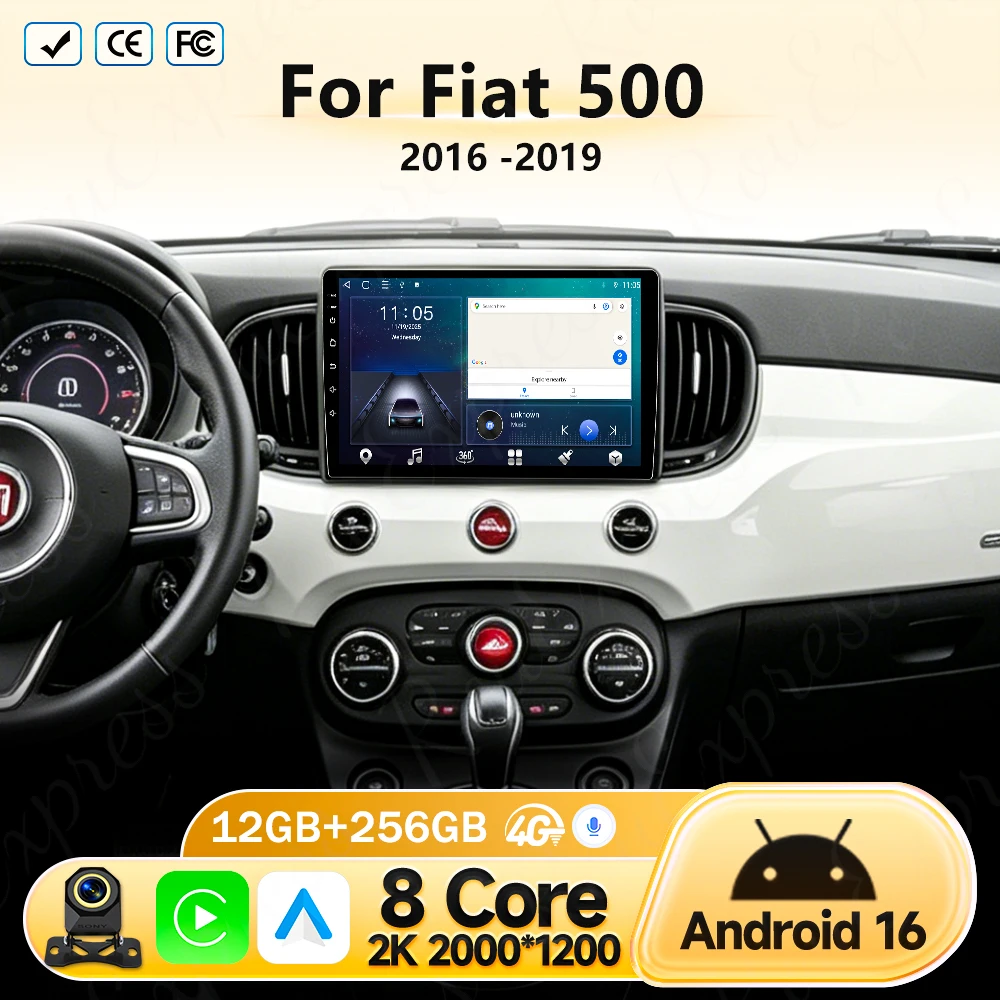 

Автомагнитола Android 16 Carplay 8-ядерная для Fiat 500 2016-2019, мультимедийный плеер с GPS, стерео, DSP, WiFi, 4G, BT, головное устройство