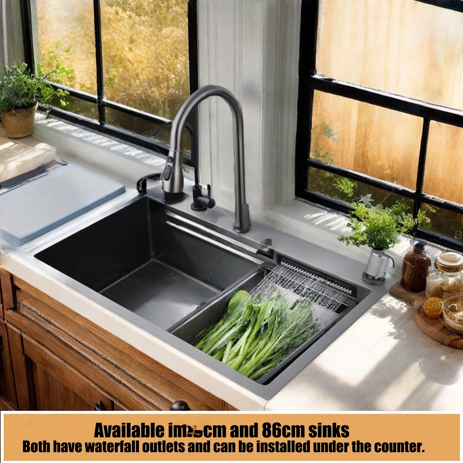 

Kiten Sink Stainless Steel With Waterfall Large Single Slot Multifunctional Dishwashing Sinks Undermount Basin